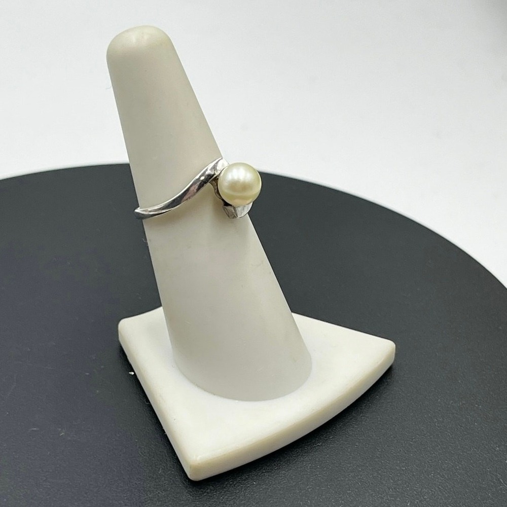 MIKIMOTO Signed White Akoya Pearl 6mm Sterling Silver‎ 925 Size 6.75Ring